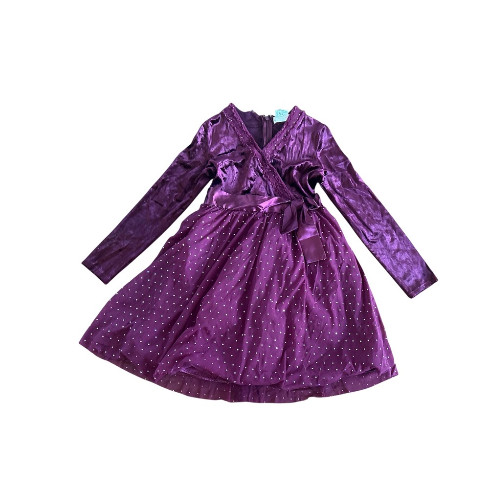 American Girl Girls Purple Velvet Rhinestone Tulle Holiday‎ Party Dress Size 7